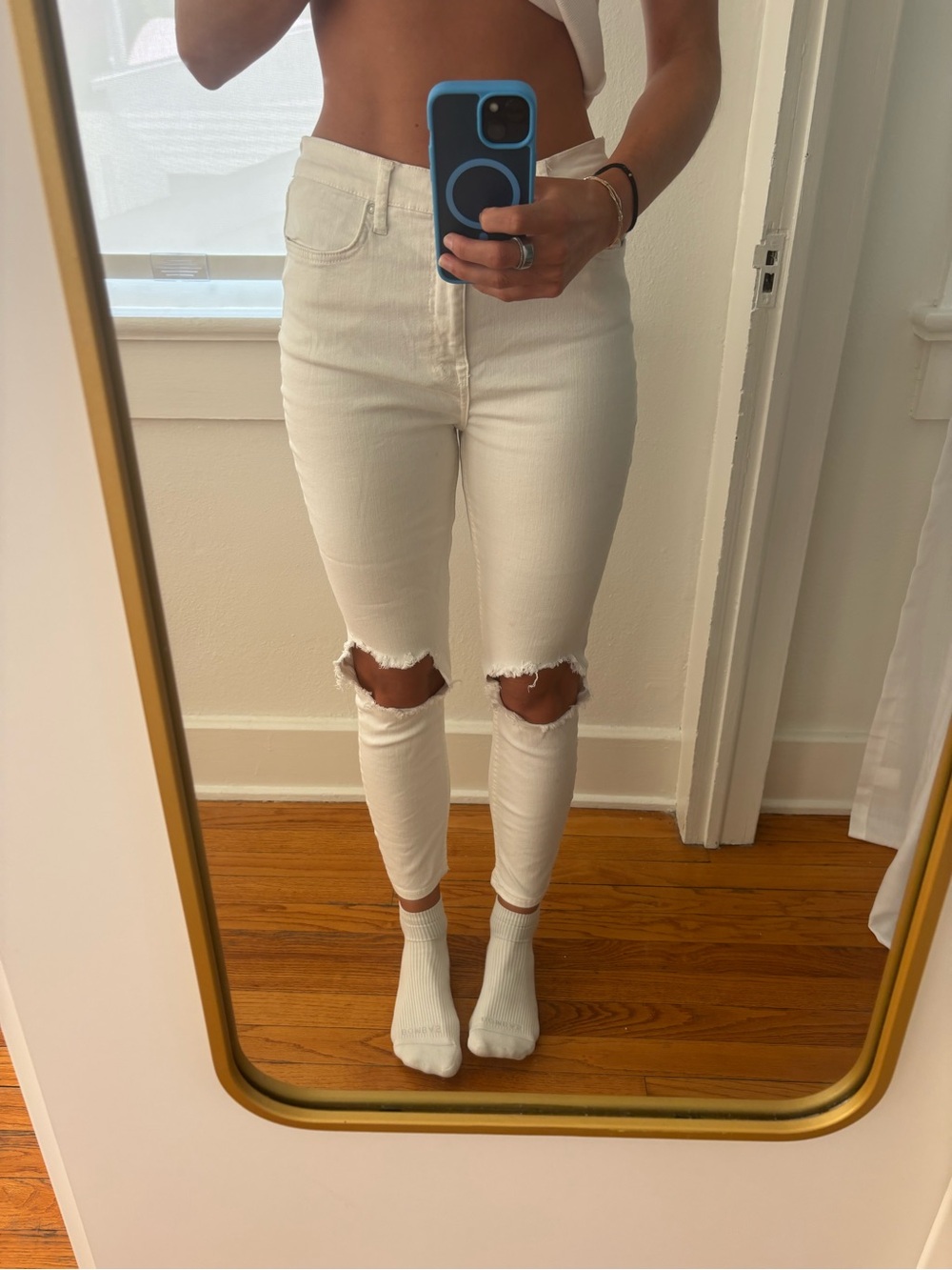 Free People White Ripped Knee Skinny Jeans